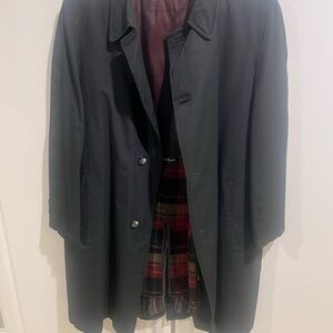 1960s VTG Men’s Goodshire Halmar Bros. 40R Black Trench Coat Wool Zip-in Lining